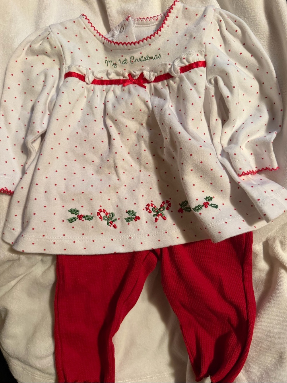 Little Me White & Red Holiday Embroidered Set
